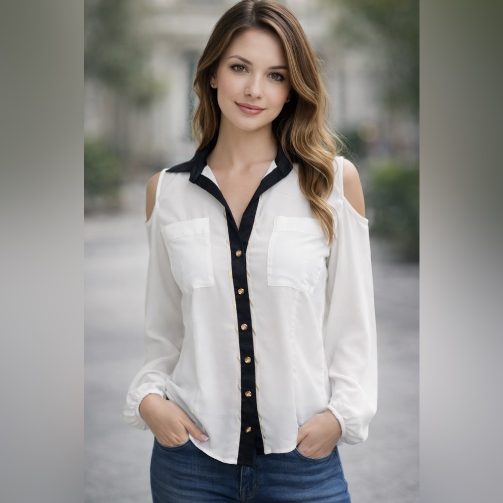 Preowned XOXO cold shoulder button down top